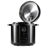 زودپز چندکاره نوتریکوک مدل SP204K با ظرفیت 6 لیتر، توان 1000 وات، درب هوشمند Smart Lid، قابلیت تأخیر در شروع، برنامههای پخت متنوع شامل آرامپز، بخارپز، سوپساز و ماستساز، ظرف داخلی استیل ضد زنگ 304 و صفحه نمایش LED